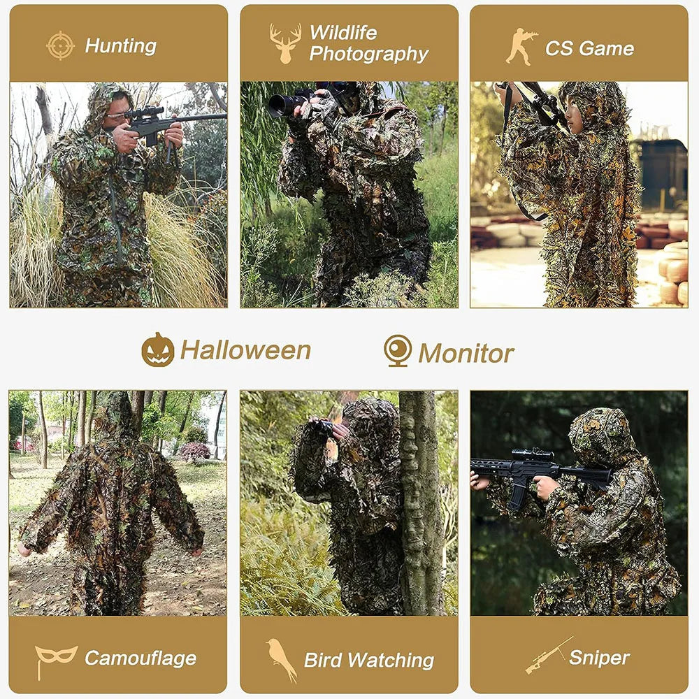 3D Leafy Bionic Ghillie Suit – Unisex Camouflage Hunting & Tactical Combat Clothing