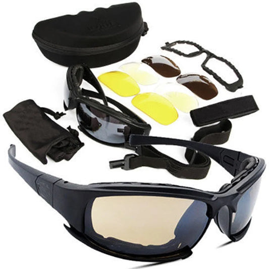 Tactical Polarized Military Goggles - 4 Lens Army Sunglasses for Shooting, Hiking & Outdoor Adventures