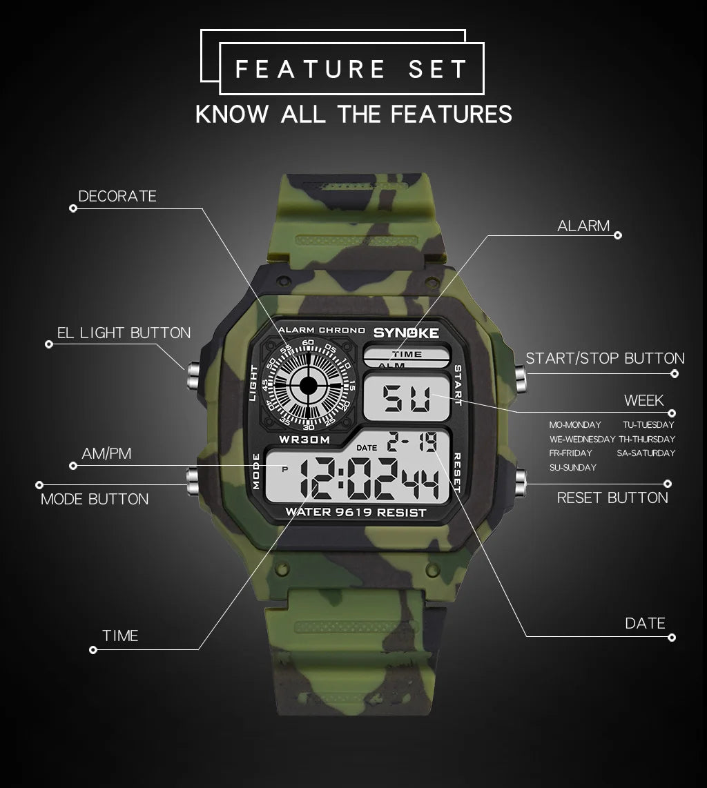 Military Outdoor Digital Watch - Waterproof Multifunctional Tactical Wristwatch for Men