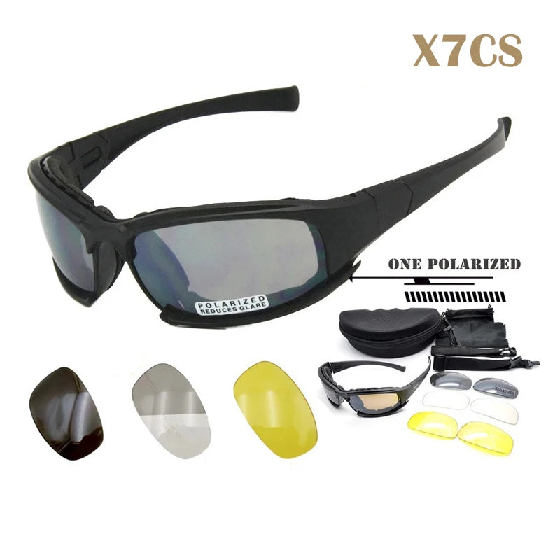 Tactical Polarized Military Goggles - 4 Lens Army Sunglasses for Shooting, Hiking & Outdoor Adventures