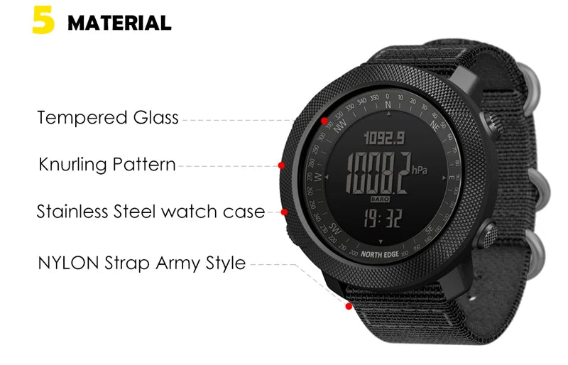 Men’s Sport Digital Watch - Waterproof, Altimeter, Barometer, Compass, and Military Style