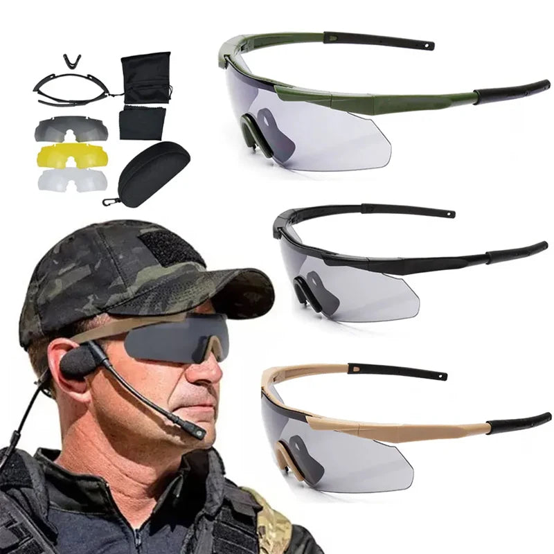 Military Tactical Goggles - Windproof, HD 3-Lens Protection for Airsoft, Motorcycling, and Outdoor Adventures